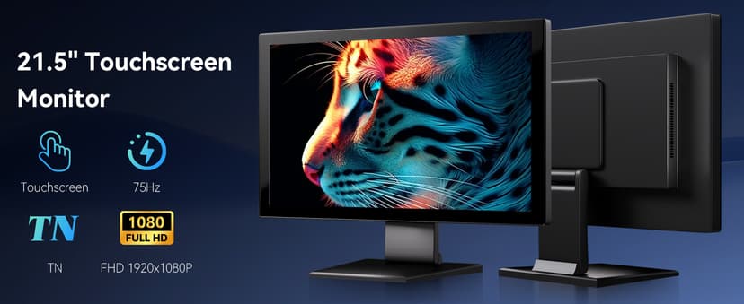 Touch Screen Monitor 21.5 Inch FHD 1920x1080P Industrial PC Display, HDMI VGA Touchscreen Computer Monitor for Laptop PS4 Xbox, 75Hz Desktop Touch Display, Black