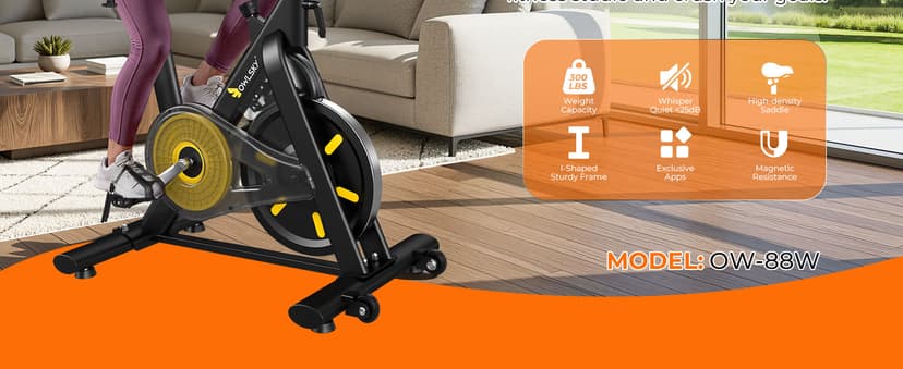 OWLSKY Exercise Bike with APP, Magnetic Resistance Indoor Cycling Bike, 300 lbs Capacity Quiet Stationary Bike for Home Gym Cardio Workout