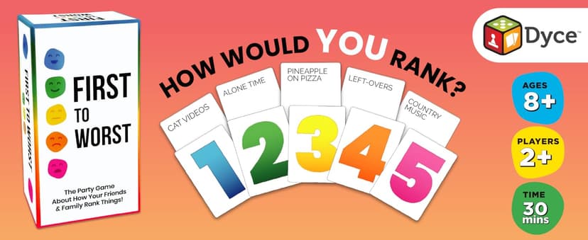 FIRST TO WORST Party Game – The Card Game About How Your Friends and Family Rank Things | Funny Ranking & Guessing Board Game for Friends & Family, Game Nights, Parties & Fun Gift Ideas