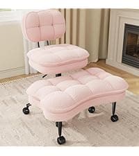 DurayLoly Ergonomic Cross Legged Chair 360° Swivel Meditation Chair with Wheels, Height Adjustable Seat for ADHD, Strong Lumbar Support,Home Office Furniture, Teddy Fabric,White