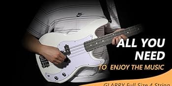 GLARRY Full Size Electric Bass Guitar Beginner Kit 4 String Exquisite Basswood Bass with 20W AMP, Cable, Strap, Bag and Accessories (White, 39"Right Handed)