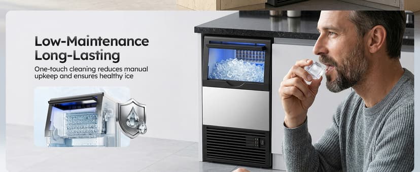 Mojgar Commercial Ice Maker Machine, 100lbs/24H with 33lbs Ice Storage Under Counter Ice Machine, Stainless Steel Built-in Freestanding Ice Maker Self-Cleaning for Home Bar