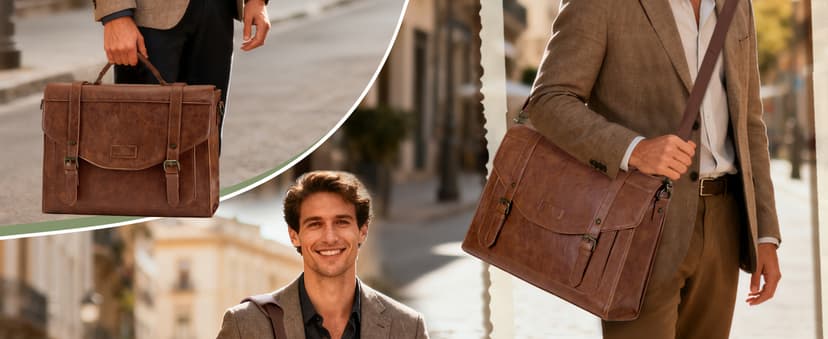 RAINSMORE Flap Messenger Bag for Men Vintage PU Leather Laptop Bag 15.6 Inch Retro Briefcase with Wallet Satchel Computer Bag