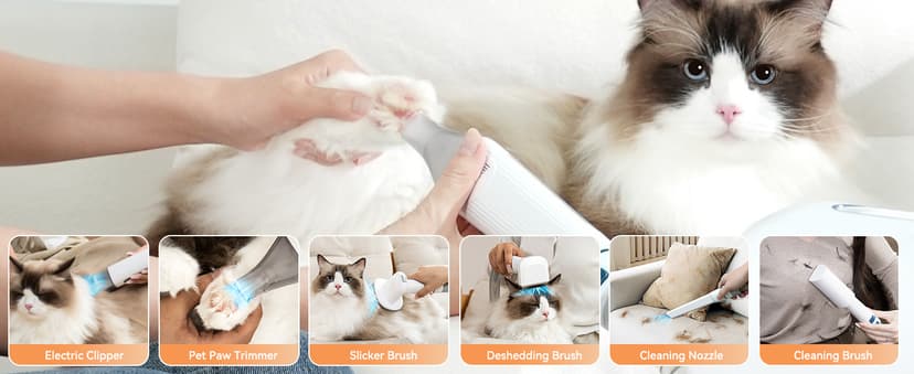 oneisall Cat Vacuum Groomer Quiet, Pet Vacuum Grooming Kit with Clipper Paw Trimmer & Brush, 1.5L Large Dust Cup Pet Vacuum for Shedding, Trimming & Home Cleaning