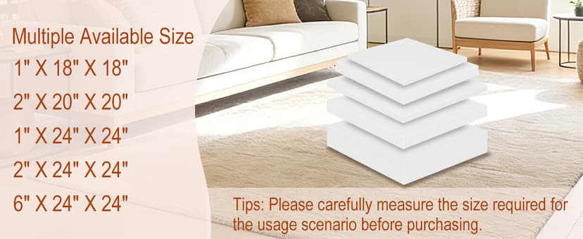 High Density Upholstery Foam 2" X 24" X 24", 3PCS Couch Cushion Replacement - 45D Density 70 ILD (Firm), Square Foam Padding for Chairs, Cut to Size Foam Replacement Cushion for Sofa Chair Bench