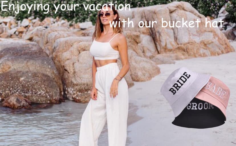 Bride Bucket Hat for Bachelorette Party Embroidered Sun Hat Bridal Shower Bride to be Gift White