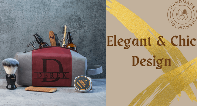 GIFTBYGIFTY Toiletry Bag for Men Personalized, Laser Engraved Initial & Name on Leather, Custom 4 Canvas Colors - Gift for Husband, Dad, Boy Friend, Handcrafted Travel Bag, Waterproof Shaving Dopp Kit