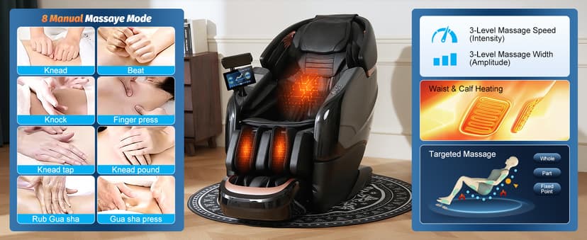 Massage Chair Full Body, 2026 Zero Gravity SL-Track Shiatsu Massage Chairs Recliner with AI Voice, LED Backlight Remote Control, Waist & Calf Heating, Phone Joystick and Holder, G6 Black
