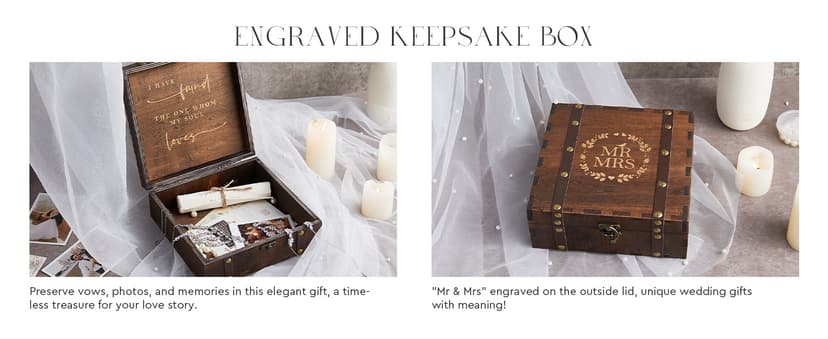 AW BRIDAL Mr and Mrs Wedding Keepsake Box for Couples, Wooden Memory Boxes with Lids, Bridal Shower Gifts for Bride Bachelorette Party, 2025 Engagement Gift for Newlyweds and Marriage Couple