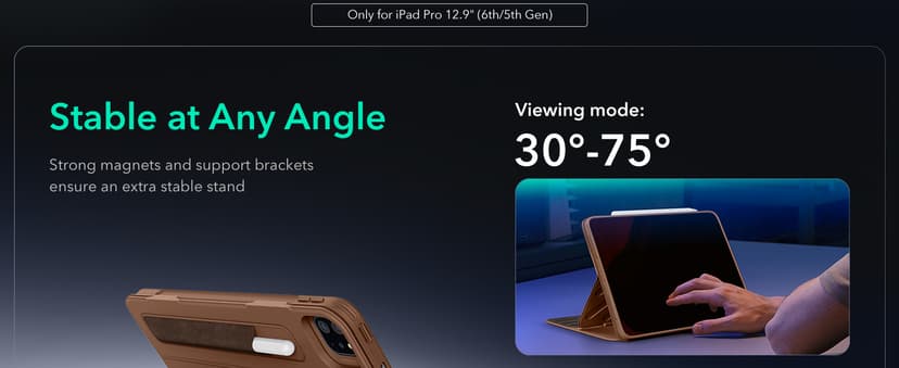 ESR for iPad Pro 12.9 Case (6th/5th Generation, 2022/2021), Removable Magnetic Cover, Adjustable Portrait/Landscape Stand with Raised Display View, 9 Standing Angles, Shift Series, Brown