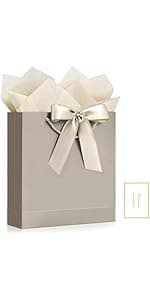 JMANNI Gift Bag, 1PCS Gift Bags Large with Ribbon and 1 Greeting Cards 2 Tissue Paper, Portable Paper Gift Bag with Handles, Birthday Gift Bags,Present Bags for Wedding Party Mothers Day