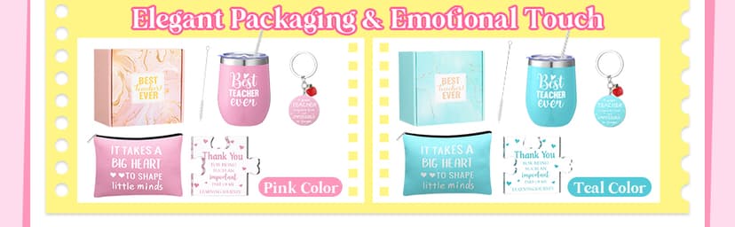 Patelai 5 Pcs Teacher Appreciation Gift Set for Women End of The Year Teacher Gifts Include 12oz Tumbler Makeup Bag Acrylic Sign Keychain Gift Box Thank You Presents for Teachers' Day Birthday(Teal)