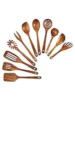 Gudamaye 7-Piece Brown Pakkawood Utensils Set – Sturdy, Eco-Friendly, Wooden Spoons for cooking, Wooden Utensil for cooking, Wooden Kitchen Tool, Home & Kitchen Gifts for Men and Women