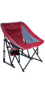 GCI OUTDOOR Freestyle Rocker XL with Side Table Camping Chair | Portable Folding Rocking Chair with Solid, Durable Armrests, Drink Holder & Comfortable Backrest — Red