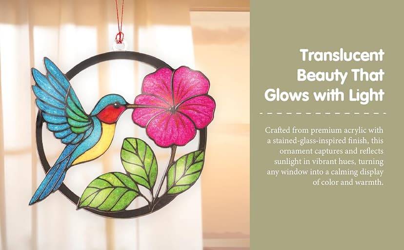 Christmas Ornaments 2025 – Hummingbird Suncatcher Window Hanging Decoration, Hummingbird Christmas Ornament for Holiday Tree, Unique Handmade Gift Idea, Beautiful Glass Style Ornament for Bird Lovers