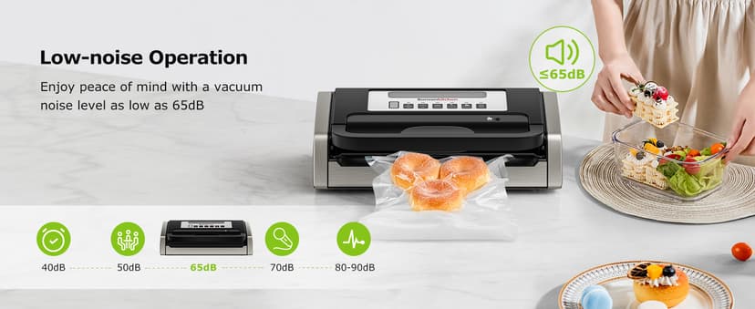 Bonsenkitchen Vacuum Sealer Machine, Globefish Technology for Perfect Vacuum Sealing, Powerful Low-Noise Food Vacuum Sealer with Easy Handle Design, Built-in Cutter & Bag Storage, 1 Bag Roll & 10 Bags