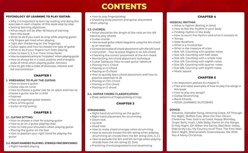 Guitar Book for Adult Beginners. Learn to Play Guitar in 45 Hours: How to Play Guitar Chords, Strumming, Fingerstyle and Songs + Video & Audio Lessons