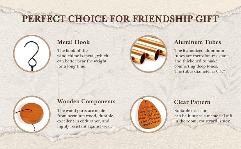 SteadStyle Friend Gifts for Women, Friendship Wind Chime Gifts for Birthday Christmas Friendsgiving, Present for Friends Female Garden Decoration