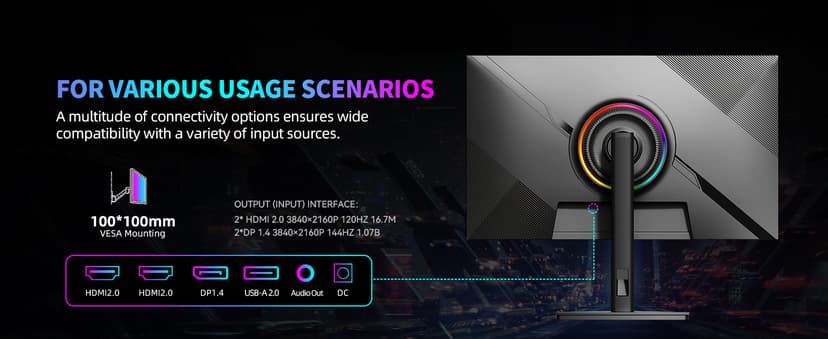 CUNPU 27" 4K 160Hz Ultimate Gaming Monitor, UHD Fast IPS 1ms, G-Sync Compatible & FreeSync, 99% DCI-P3, HDR400, HDMI 2.1 for PS5/Xbox 4K 120Hz, Full Ergonomic Stand