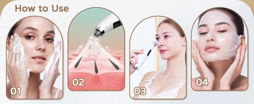 Blackhead Remover Pore Vacuum, Pore Cleaner for Face with 5 Attachments & 3 Suction Levels, USB Rechargeable Facial Blackhead Extractor Tool for Women & Men (Pearl White)