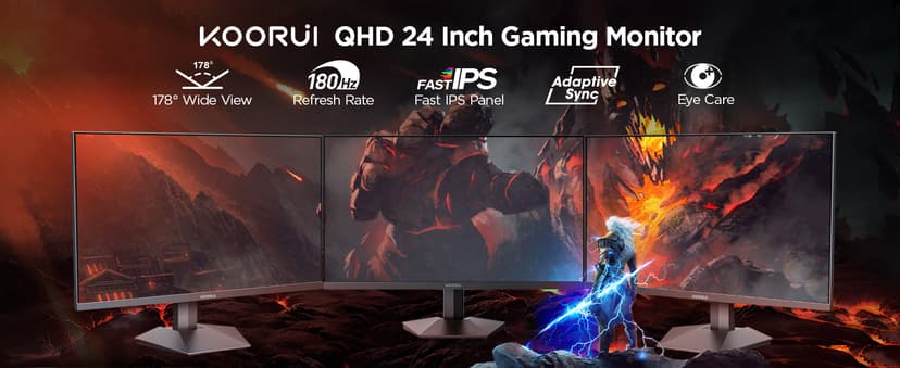 KOORUI 24" Gaming Monitor,180Hz 1ms Fast IPS Monitor, 1440P HDR400 Display, 90% DCI-P3 Color Gamut, Adaptive Sync, Slim Frame, VESA Mountable, HDMI 2.0, DP 1.4, G2421V