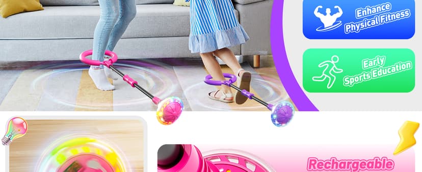 Flooyes Skip Ball for Kids, Ankle Skip Ball Toy with Counter, Timer and Cal Calculator, Girl Birthday Gifts for Age 6 7 8 9 10+, Rechargeable Colorful Flash Wheel Skip Ball for Girls Women