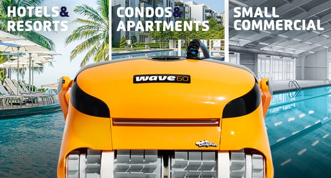 Dolphin Wave 60 Automatic Robotic Pool Vacuum Cleaner Includes Caddy, Wall Climbing Scrubber Brush, Top Load Filters, Ideal for Commercial Pools up to 50 FT in Length