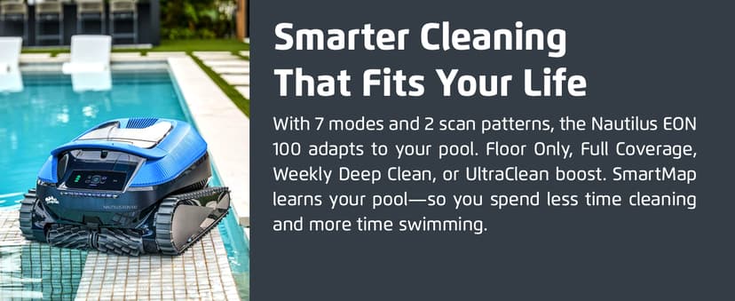 Dolphin Nautilus EON 100 Cordless Robotic Pool Cleaner Ideal for Pools up to 50 FT – Wi-Fi Connected, Wall & Waterline Scrubbing, Top-Load Filter, Smart Navigation