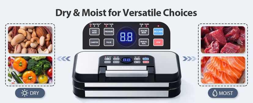 95Kpa Powerful Precision Pro Vacuum Sealer, with Double Heat Seal & Double Pump, Easy-Lock Handle, 10-in-1 Vacuum Sealer Machine for Food with Bags Storage, Built-in Cutter, Stainless Steel