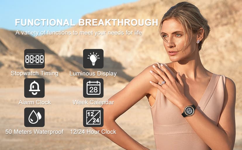 GOLDEN HOUR Waterproof Sport Women's Digital Chronograph Silicone Strap Watch