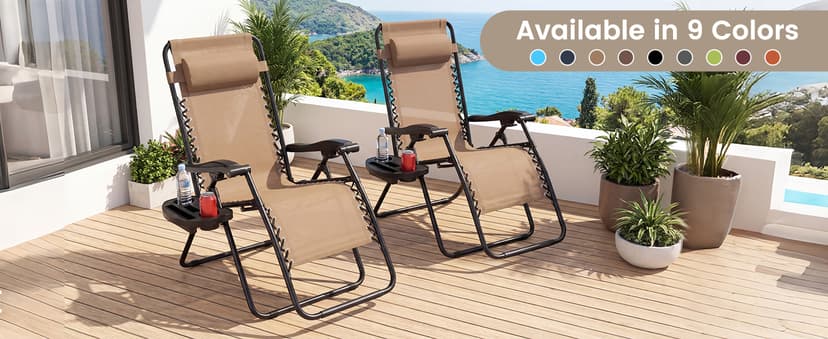 Goplus Zero Gravity Lounge Chairs, 160°Adjustable Folding Recliner w/Pillow and Cup Holder, 350LBS Comfy Outdoor Lounge Chairs for Patio, Lawn, Yard & Camp(Set of 2, Green)