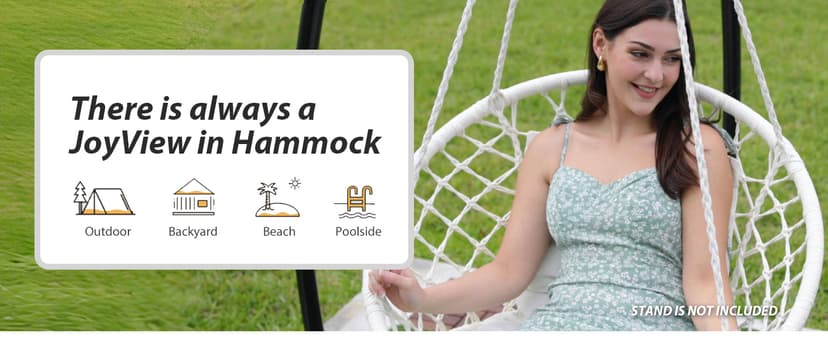 JoyView Macrame Hammock Chair Hanging Swing Chair Max 330 Lbs with 2 Cushions and Hardware Kits for Indoor Outdoor Bedroom Patio Garden - Beige