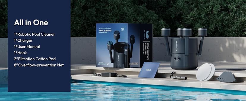 (2026 Upgrade) BUBLUE BuVortex V5 Pool Skimmer Robot,Pool Surface Skimmer Robot with App Control,5L Filter,Dual Cleaning Modes,AI Navigation,Ideal for In-Ground & Above-Ground Pools,Dark Gray