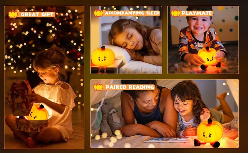 Pumpkin Night Light, Cute LED Lamp, Silicone Dimmable Nursery Nightlight for Kids, Silicone Rechargeable Bedside Touch Lamp, Funny Office Desk and Halloween Decor for Woman and Kids