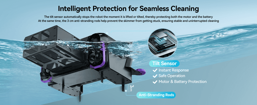 Solar-Powered Robotic Pool Surface Skimmer Cleaner with 24/7 Continuous Cleaning and Re-Engineered Twin Salt Tolerant Motors, Dual Charging,Smart Obstacle Avoidance, 150-um Filtration