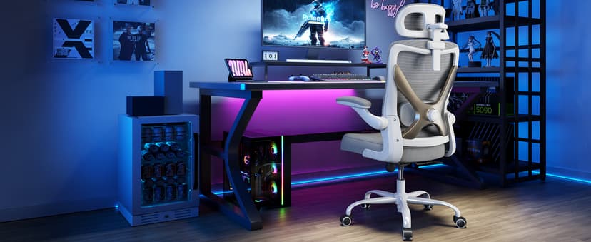 Ergonomic Office Chair: White Computer Desk Chair Comfy Gaming Chair for Adults - Office Chair with Lumbar Support & Headrest - Executive Office Rolling Chairs for Home Work (Grey)