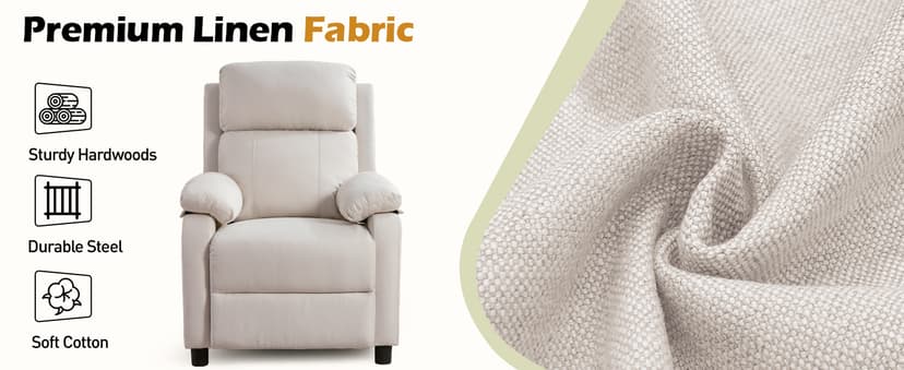 Korser Recliner Chair, Living Room Chairs for Adults, Padded Deep Seat Reading Chair with Side Pockets, Small Recliners for Small Spaces, Lounge Chair for Living Room, Bedroom, and RV (Linen)