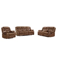 EBELLO Faux Leather Recliner Sofa Furniture Set for Living Room, Recliner Chair, Manual Loveseat, 3 Seat Recliniing Sofa Couch Set for Meeting Room, Brown
