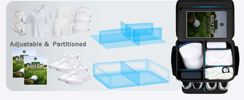 Golf Trunk Organizer, Waterproof Car Golf Locker with Separate Ventilated Compartment for 2 Pair Shoes, Golf Storage for Balls, Tees, Cap, Clothes, Gloves, Accessories, Gifts for Men, Women