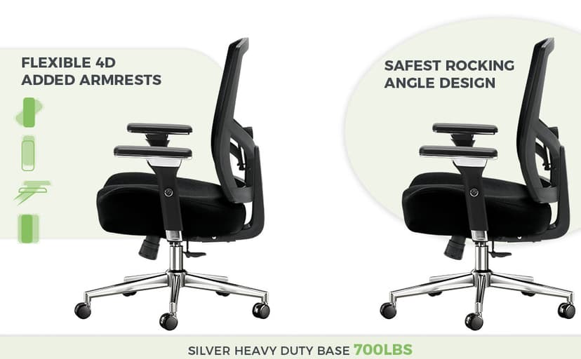 Big and Tall Office Chair 700lbs with Ergonomic W Wide Thick Seat Cushion, Oversized Mesh Desk Chair with Adjustable Lumbar Support, Computer Chair with Upgraded 4D Armrests