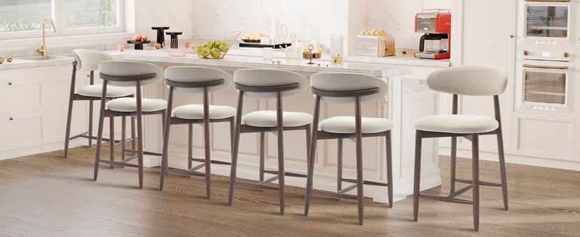 COLAMY Counter Height Bar Stools Set of 2, Kitchen Bar Stools with Back, Mid Century Modern Upholstered, with Wood Legs for Kitchen Island Dining Room, Beige