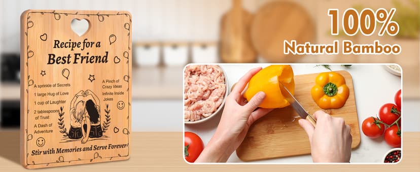 Best Friend Birthday Gifts for Women - “Recipe for a Best Friend” Bamboo Cutting Board Set, Engraved with Inside Jokes & Secrets - Bestie Gifts for Graduation, Long-Distance, Housewarming & Christmas