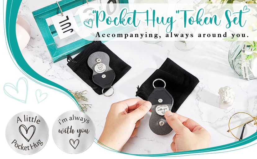 Sureio Pocket Hug Token Gift Long Distance Relationship Keepsake Inspirational Gift with Keychain