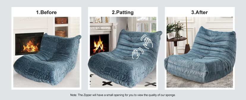 Bean Bag Chairs for Adults Giant Bean Bag Chair Memory Foam BeanBag Chair Bean Bag Sofa with Filler Faux Fur Fireside Beanbags Lazy Sofa for Living Room Bedroom Office (Bluegrey Plush, Single)