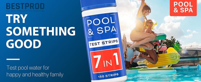 All-New Pool and Spa Test Strips 7 in 1 Quick SuperAccurate Swimming 150 Pool Test Kit - Hot Tub Test Strips & Pool Water Testing Strips for pH Chlorine Bromine Hardness Alkalinity Cyanuric Acid