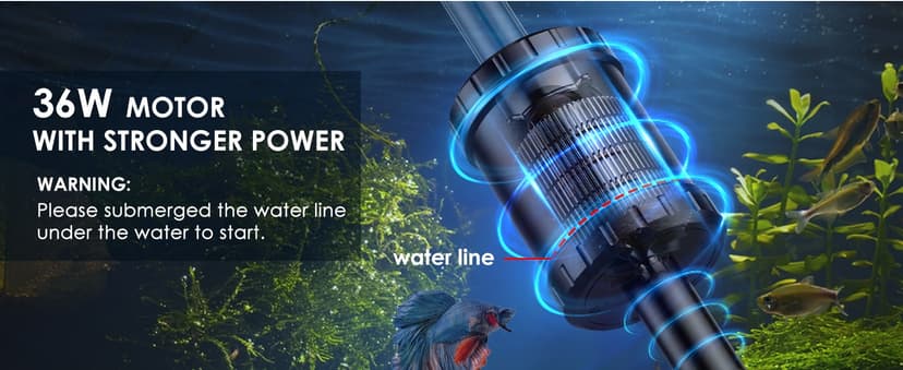 36W Fish Tank Vacuum Gravel Cleaner Electric: Aquarium Vacuum Gravel Cleaner with Strong Suction for Automatic Water Change Algae Cleaner Sand Wash Water Circulation and Water Shower, Timed Off