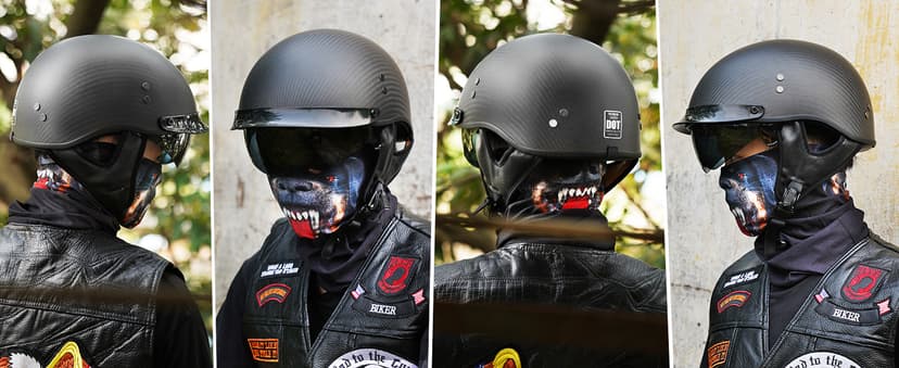 VCOROS Carbon Fiber Open Face Retro Motorcycle Helmets Men Women Half Face Helmets for Motorbike Cruiser Chopper Moped Scooter ATV (Gloss Black, L)