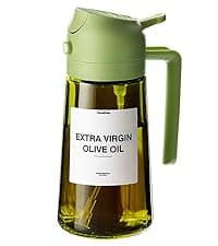 TrendPlain 16oz/470ml Glass Olive Oil Sprayer for Cooking – 2 in 1 Olive Oil Dispenser Bottle for Kitchen Gadgets and Air Fryer Accessories, Salad, BBQ - Black