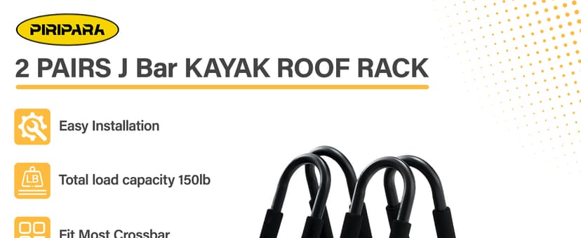 PIRIPARA Kayak Roof Rack 2 Pairs J-Bar Carrier Holder for Canoe, SUV, Cars, Truck, Surf Ski, Car Top Mount Racks for Trip, Set of 4