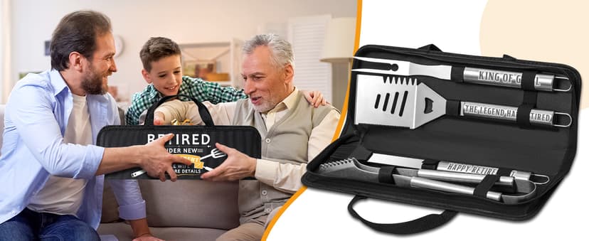 Retirement Gifts for Men, Retired Gifts for Men, Dad, Grandpa, Coworker, Teacher, Boss, Grilling Accessories, Heavy Duty Stainless Steel Grill Set BBQ Grill Tools for Outdoor Grill with Aluminum Case